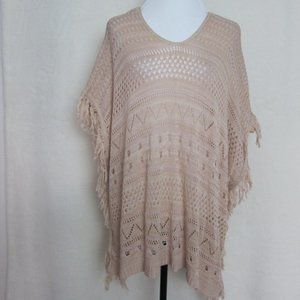 Rue 21 Poncho Sweater Blush Pink Oversize Fringe Round Neck Pullover